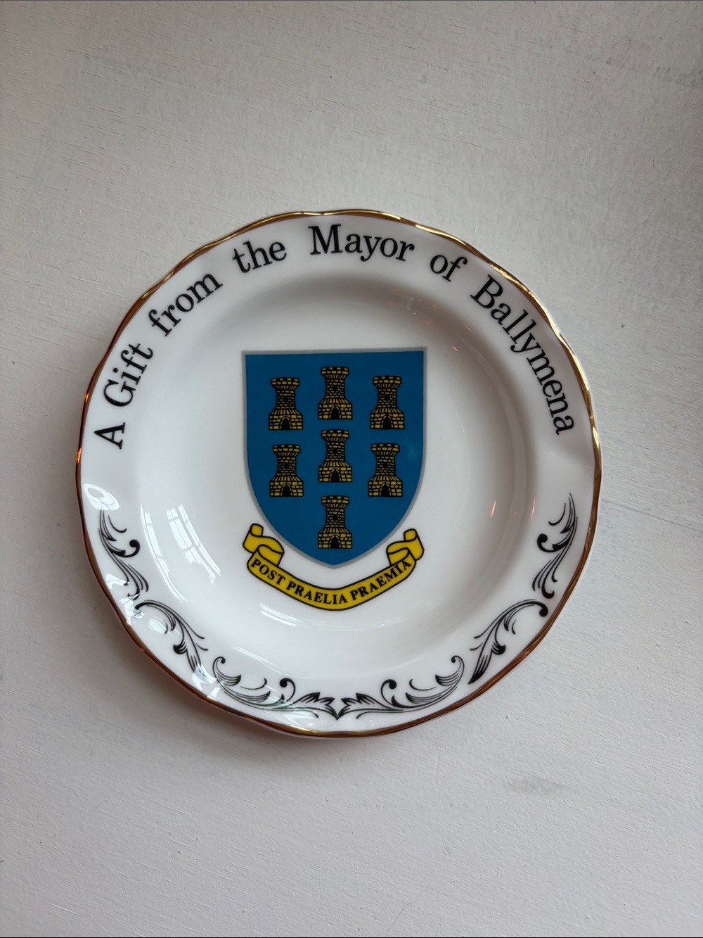 Fenton White and Blue Commemorative Plate with Gold Trim